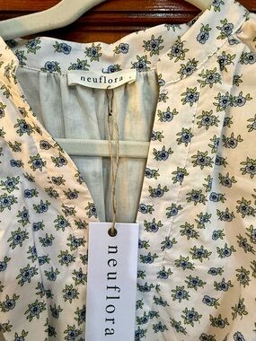 Neuflora Smocked Waist Puff Sleeve Floral Maxi Dress - White/Green
